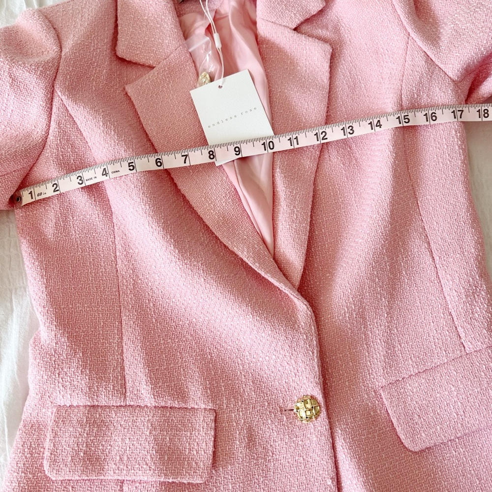 NWT SAKS Endless Rose Tweed Single Breast Blazer Pink Size Small - Picture 10 of 12